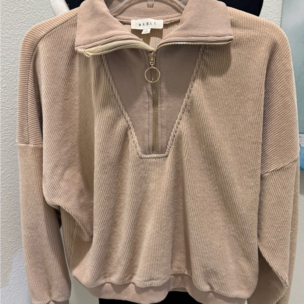 Women’s Small  Beige Half-Zip Corduroy Pullover